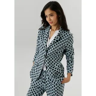 Jerseyblazer ANISTON SELECTED, Damen, Gr. 40, bunt (hellblau, marine, wollweiß), Jersey, Obermaterial: 67% Polyester, 31% Viskose, 2% Elasthan, gemustert, figurbetont hüftlang, Blazer Jerseyblazer, mit Allover-Muster in geometrischer Wabenoptik