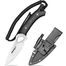 TONIFE Explorer Feststehendes Messer mit Scheide 8Cr14MoV Klinge Multifunktionales Überlebensmesser, Glasfaserverstärkter Nylongriff für Outdoor EDC Messer (Schwarz+Satin)