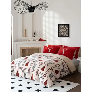 Kampala Hill Bettwäsche-Set mit Hirsch-Teddy-Fleece, für King-Size-Bett, Rot