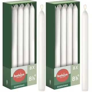 Bolsius Glatte Stabkerzen - Weiß - 8 Stück im Karton - 24 cm - Länge Brenndauer 8 Stunden - Unparfümierte - Enthält Natürliches Pflanzenwachs - Ohne Palmöl, 230/20 (Packung mit 2)