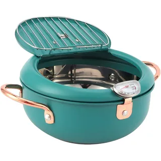 Friteuse, Tempura-Fritteuse Tempura Deep Fryer Pot Thermometer Bratentopf mit Thermometer Japanische Edelstahl-Garnelenöl-Fritteuse für Induktionsherd Deep Green