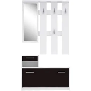 FORTE Foxi Kompaktgarderobe inklusive Spiegel, Holzwerkstoff, Schwarz-Weiß, 97.5 x 25 x 180 cm