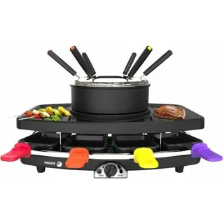 FAGOR - FG816 Kombination de Scheibenwischer 3 en 1 + Fondue + Grill - 1100W - 1,5L de Fassungsvermögen - 8 Töpfe + 6 Auswahlmöglichkeiten de Fondue - Schwarz