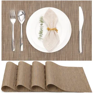 Myir JUN Tischsets Abwaschbar 4er Set, Gewebte Platzdeckchen rutschfest Abgrifffeste Hitzebeständig, Vinyl Platzsets Abwaschbar für küche Speisetisch Hotel, Platz-Matten30x43.5cm (Braun)