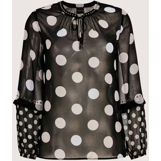 MADELEINE Langarmbluse "Chiffonbluse Elegante Bluse mit Pünktchen-Druck" Mit Bindeband und Schlitz, schwarz, weiß