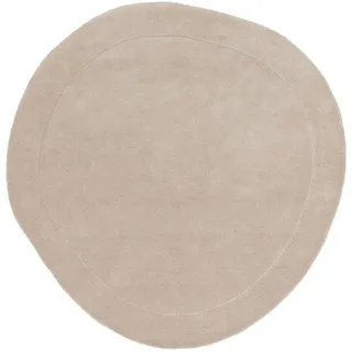 benuta Pure Wollteppich Shape Cream ø 200 cm rund , Creme , Textil , Beton Optik , Freiform , 200x200 cm , Gots , pflegeleicht , Teppiche und Böden, Teppiche, Schafwollteppiche