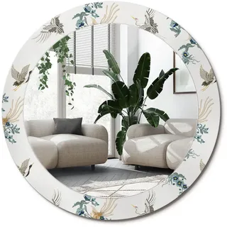 Wallfluent Spiegel Rund Ø 70 cm mit Aufdruck , Glas , 70x70x0.4 cm , Spiegel, Wandspiegel