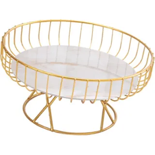 Fruit Tray Hollow Design High Foot Iron Marblel Dekorative Praktische Backen Farbe Prozess Servieren Obst Korb(L Golden ) - Gold