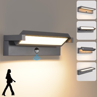 LED Wandleuchte Aussen mit Bewegungsmelder,36W Aussenleuchte Wand,IP65 Wasserdichte Außenwandleuchte 3000K Warmweiß Wandlampe Innen,Außenlampe mit 350° Schwenkbar Panel für Garten Terrasse Dunkelgrau