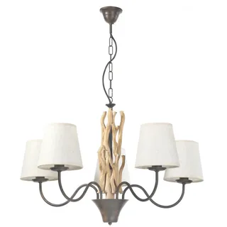 Hängeleuchte , Schwarz, Weiß, Akaziefarben , Holz, Metall, Textil , 84 cm , Lampen & Leuchten, Leuchtenserien