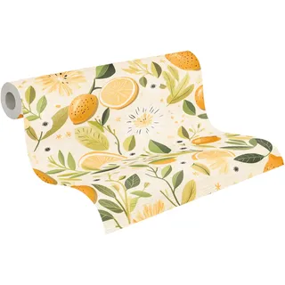 A.S. Création Vliestapete mit Zitronen-Motiv in Creme, Gelb, Grün, Weiß - Floral 10,05 m x 0,53 m - 791692