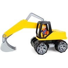 Lena 4411 Truxx Bagger, ca. 44 cm, mit vollbeweglicher Spielfigur, Baustellen Spielfahrzeug für Kinder ab 2 Jahre, robuster Schaufelbagger mit funktionstüchtigen Baggeram und Haltegriff, gelb