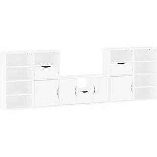 5-tlg. Wohnwand mit Stauraum ODDA Weiß Massivholz Kiefer - Weiß