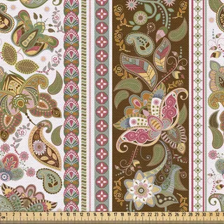 ABAKUHAUS Orient Gewebe als Meterware, Ethnisches nahöstliches persisches Blumenmuster mit Paisley verlässt Boho Kunstdruck, 3 M (148 x 300 cm), Mehrfarbig - Bunt