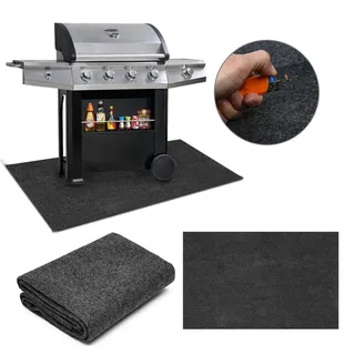 Fiqops BBQ Matte Grillmatte Grillunterlage Sonstiges Grillzubehör Grau Feuerfest Teppich Unterlage Wasserdicht Grillteppich oeldicht Outdoormatte 80*120CM