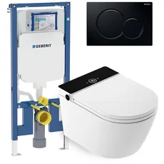 Mizubath - Rada LED-Display Intelligentes hängendes WC Set - Wasserreinigung und Lufttrocknung | Einbaurahmen Geberit Duofix 8cm Tiefe | Sigma 01 Doppelspülplatte schwarz