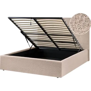 BELIANI Polsterbett Beige Bouclé 140 x 200 cm mit Stauraum und Lattenrost gestepptes Kopfteil elegant modern für Schlafzimmer - Beige