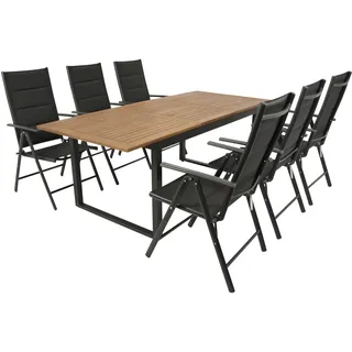 DEGAMO Gartengarnitur RIVELLO 7-teilig Alu anthrazit Akazie Kunstgewebe schwarz - Dunkelgrau, Braun, Schwarz