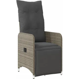 vidaXL Gartensessel Verstellbar mit Kissen Grau Poly Rattan - Grau