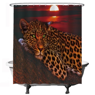 Ulticool Duschvorhang - Panther Leopard Natur Tiere - 180 x 200 cm - Waschbar - Anti Schimmel - mit 12 Ringen - Rot Ocker Orange Braun