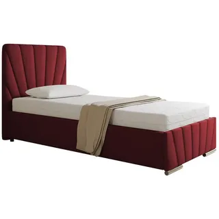 Homesy Polsterbett Ray - Komfortbett mit Stauraum, Einzelbett, rot 90x200cm, Taschenfederkernmatratze mit Kokosmatte, H3 - Rot