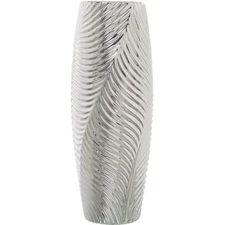 DRW Bodenvase aus Keramik mit Blättern in Silber, 15 x 40 cm