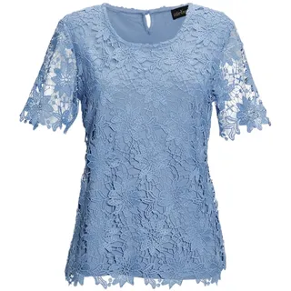 Kurzarmbluse GOLDNER "Kurzgröße Festbluse mit floraler Spitze", Damen, Gr. 19, blau (regattablau), Obermaterial: 100% Polyester PES., festlich, normal, Rundhals, Sonstiges, Blusen Kurzarmbluse, Ohne