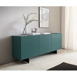DELIFE Sideboard Kelani 180 cm Petrol 3 Türen Fuß schwebend Metall Schwarz - Petrol, Grün