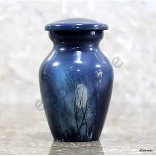 eSplanade Mini-Urnen-Andenken-Gedenkgefäß aus Metall | Kleine Urne für die Bestattung der Bestattungsasche | Mond mit Bäumen Bedruckte Andenken | Dunkelblau – 3 Zoll (Dunkelblau)