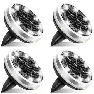 Bzavor 4 Stück IP65 Solar Bodenleuchten Aussen, Upgraded 8 Obere + 4 Seitliche LED-Lichtperlen Solarleuchten Garten, Solar Bodenleuchten Klein,Solarlampen für Außen Garten, Gartenbeleuchtung Außen