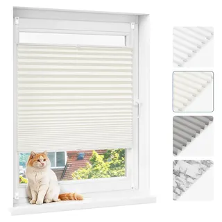 Plissee Rollo - Faltstore - 100 x 120 cm - Beige - Ohne Bohren - Halbtransparent - Für Fenster und Türen