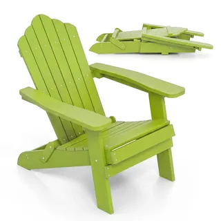 FANTASK Adirondack Stuhl, Adirondack Chair mit hoher Rückenlehne & Breiten Armlehnen, Wetterfester Balkonstuhl aus Kunststoff, Terrassenstuhl bis 180 kg für Garten, Terrasse (Grün)