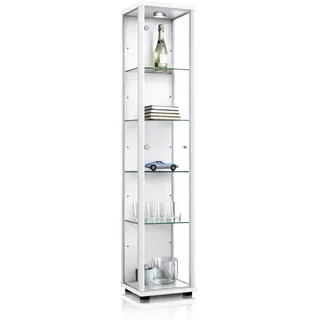 K-Möbel Glasvitrine 33/37/176 cm mit LED & 4 höhenverstellbaren Glasböden , Weiß , Holzwerkstoff , Rechteckig , 37x176x33 cm , Esszimmer, Vitrinen, Vitrinenschränke