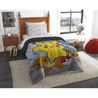 Northwest Pokemon Twin Sized Bed in a Bag Set Pikachu Squirtle Eevee Charmander Anime Bedding for Girls Boys Battle Squad
