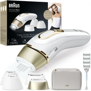 Braun IPL Silk·expert Pro 5 – IPL Geräte Haarentfernung, Dauerhafte und Schmerzfreie Haarentfernung für Zuhause – inkl. Etui, Venus Rasierer, 4 Aufsätze, Designed in Germany – PL5358, Weiß/Gold