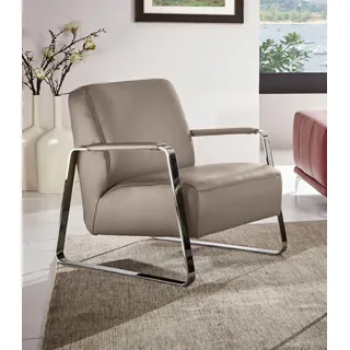 Cocktailsessel W.SCHILLIG "quadroo Designsessel, Loungesessel", braun (stone z59), B:65cm H:82cm T:82cm, Velourgewebe V41 (100% Polyester);Longlife Xtra-Leder Z59 - Glattleder;Longlife Xtra-Leder Z73 - Glattleder;Stoff S37 (100% Polyester): Luxus-Microfaser in Lederoptik, Sessel, Cocktailsessel, mit bezogenen Armlehnen, Gestell in Chrom glänzend