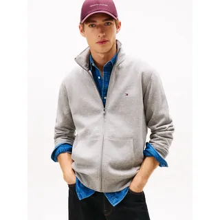 Sweatjacke TOMMY HILFIGER "ESSENTIAL FLEECE STAND COLLAR", Herren, Gr. L, medium grau heather, Sweatware, Obermaterial: 60% Baumwolle, 40% Polyester, normal normal, Rippbündchen, Sweatjacken Sweatjacke, mit Stehkragen, regular fit, Rippbündchen