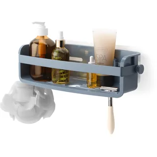 Umbra Flex Duschablage zum Kleben, Rostfreies Duschregal für Shampoo, Conditioner, Duschgel, Seife, Luffaschwamm, ohne Bohren, Rostfrei, Schieferblau