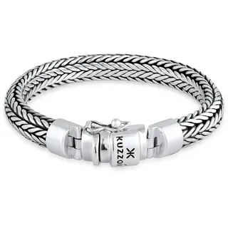 Armkette KUZZOI "Armband Herren Kastenverschluss Zopfglieder 925er Silber" Gr. 210, silber, Armbänder, Herren, 210, Silber 925 (Sterlingsilber), Armkette