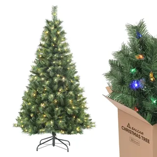 salcar Künstlicher Weihnachtsbaum 180 cm mit Beleuchtung, Warm und RGB LED Lichterketten, Nordmanntanne, 9 Modi und Fernbedienung