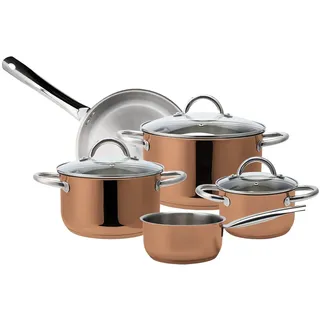 ECHTWERK Induktion Kochtopf-Set aus hochwertigem Edelstahl,8-teiliges Kochgeschirr,Töpfe Glasdeckel,3 x Kochtopf,Stielkasserole und Bratpfanne,Für alle Herdarten geeignet,Kupfer-Edition,EW-TS-8020K