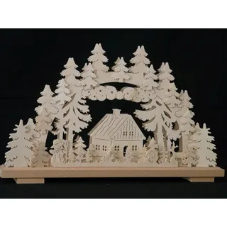 Schwibbogen el. Beleuchtet mit Schneemann , Hirsch und Haus b x h= 50x30cm NEU