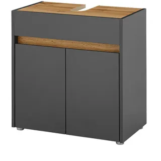 furn.design Waschbeckenunterschrank grau und Eiche Unterschrank 60 cm - Grau, Naturbelassen