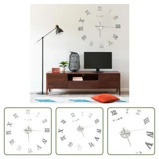 The Living Store 3D-Wanduhr Modernes Design Silbern 100 cm XXL - Silber
