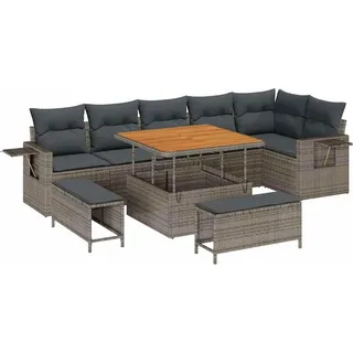 vidaXL Gartensofa-set mit Kissen 11 pcs Grau Poly-Rattan - Grau