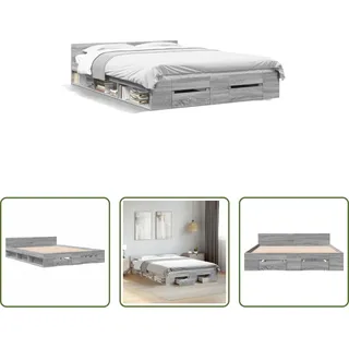 The Living Store Bettgestell mit Schubladen Grau Sonoma 160x200 cm Holzwerkstoff - Grau