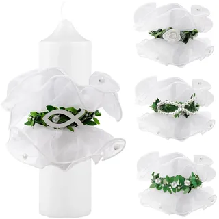Joycabin 4 Stück Tropfschutz Taufkerzen, Kerzentropfschutz, Tropfenfänger Kommunionkerze mit Blumen und Perle, Kerzen Tropfschutz Kommunion für Kommunion Party, Taufe, Hochzeiten