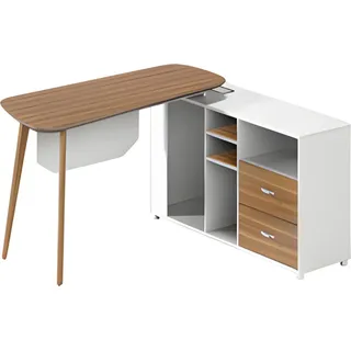 Schreibtisch aus Holz und Weiß mit Stauraum moderne Verarbeitung schlanke Beine - Weiß