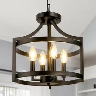 Kronleuchter Modern Schwarz Umwandelbare Landhaus Deckenlampe Wohnzimmer, 4 Lichter Rustikal Vintage Hängelampe Schlafzimmer, Höhenverstellbare Bauernhaus Pendelleuchte Deckenleuchte Flur