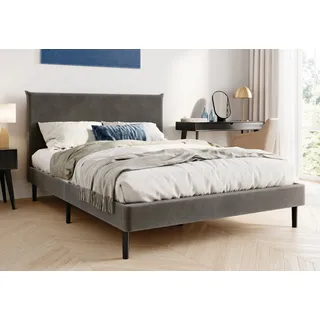 home collective Polsterbett 140x200 und 160x200 cm mit Lattenrost und weichem Bezug, Bettgestell 140x200 cm, Grau, Samtbezug - Grau